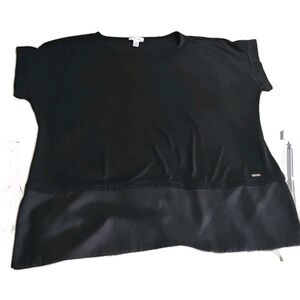 Calvin‎ Klein XL Black Blouse Cap Sleeve Layer-Look Hem Business Casual #333